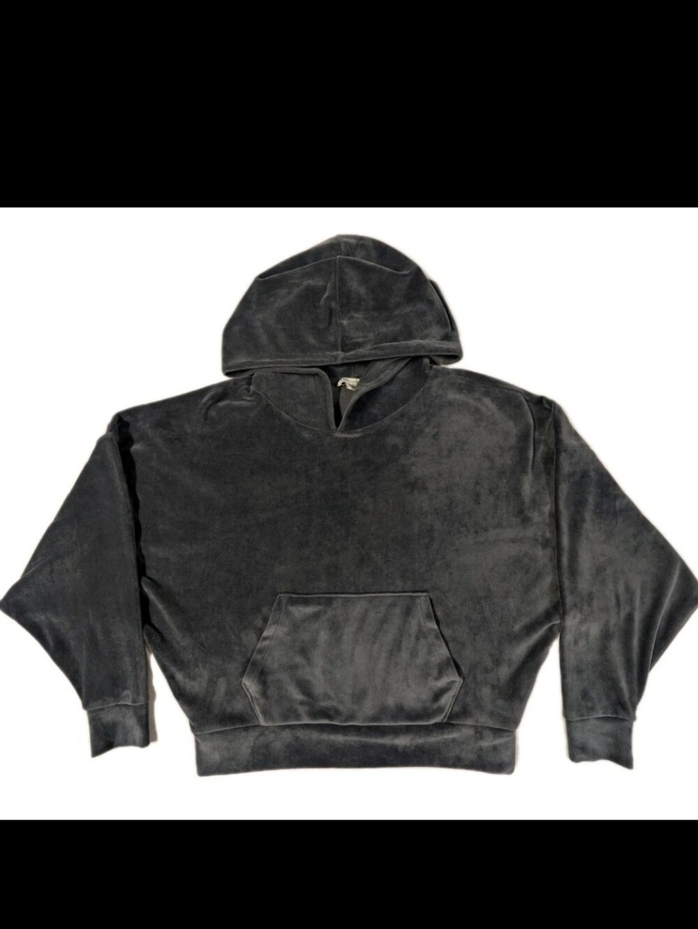 American Eagle Womens XS Velour Pullover Hoodie Gray Cropped Boxy Sweatshirt